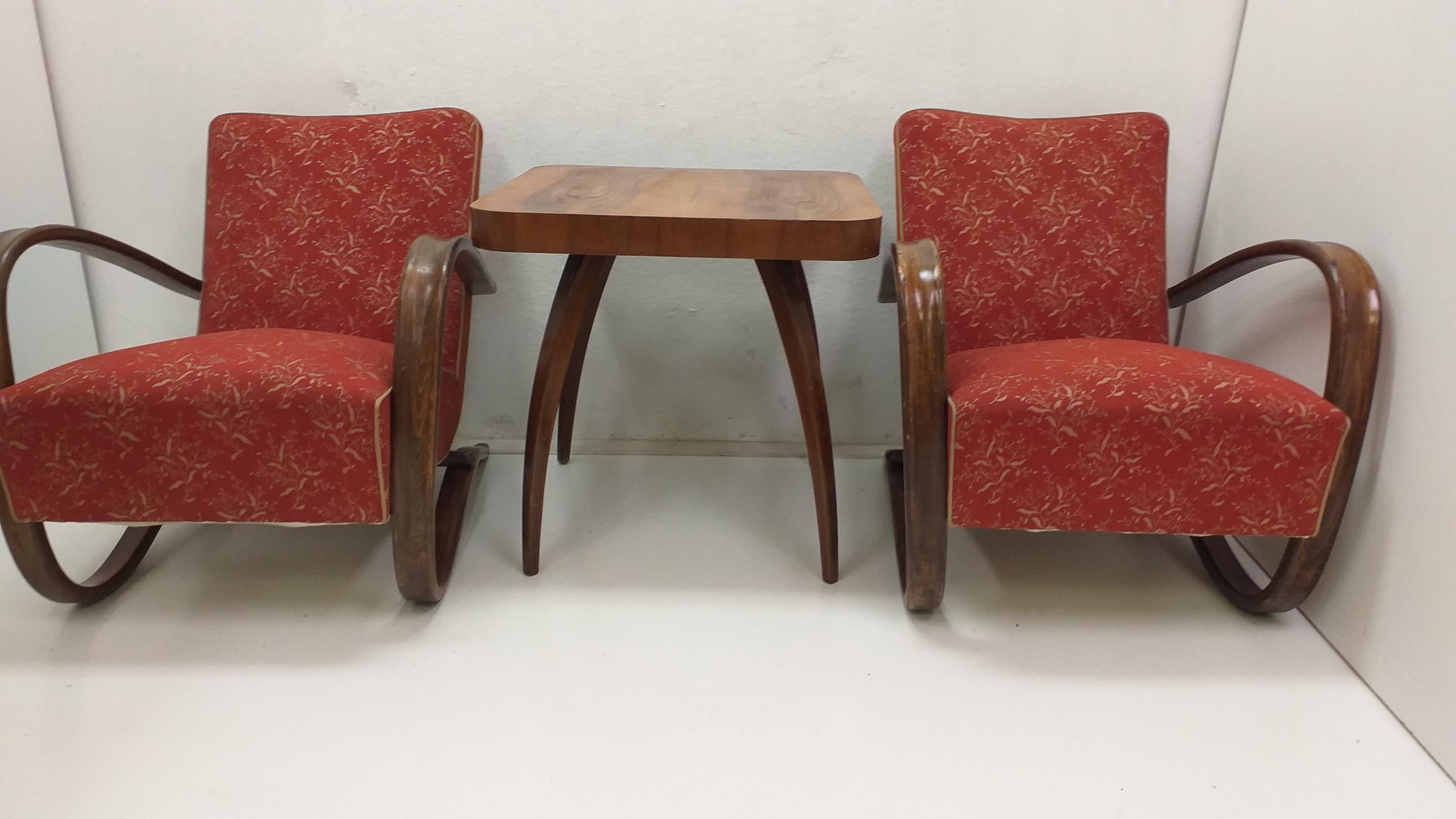 1940 Set of two Halabala Armchairs H 269 + Spider table For Sale 2