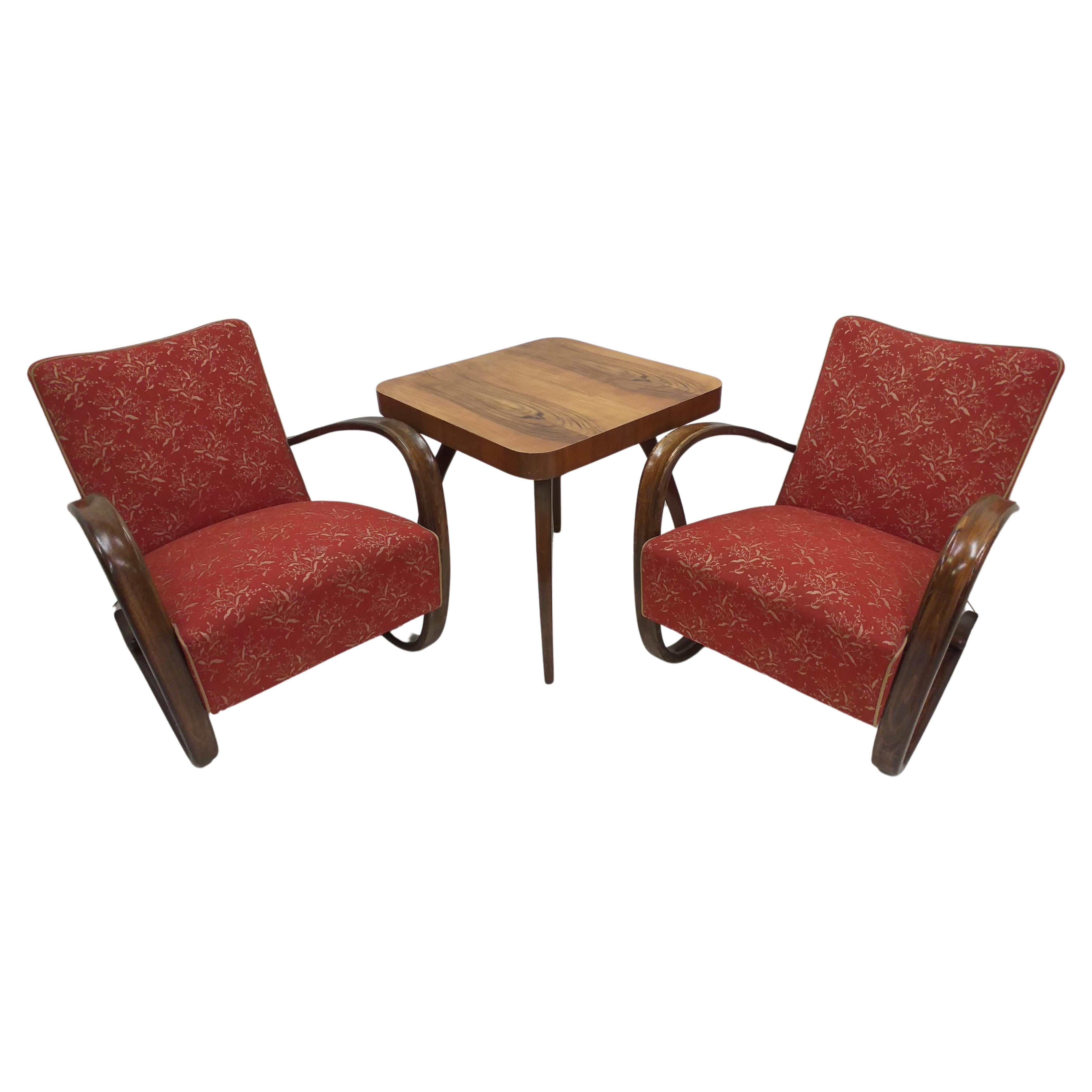 1940 Set of two Halabala Armchairs H 269 + Spider table