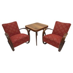 Ensemble de deux fauteuils Halabala H 269 + table araignée, 1940