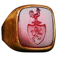 1940 Signet Ring Leopard Intaglio Red Onyx solid 18K Gold ØUS4.5 / 7.2gr