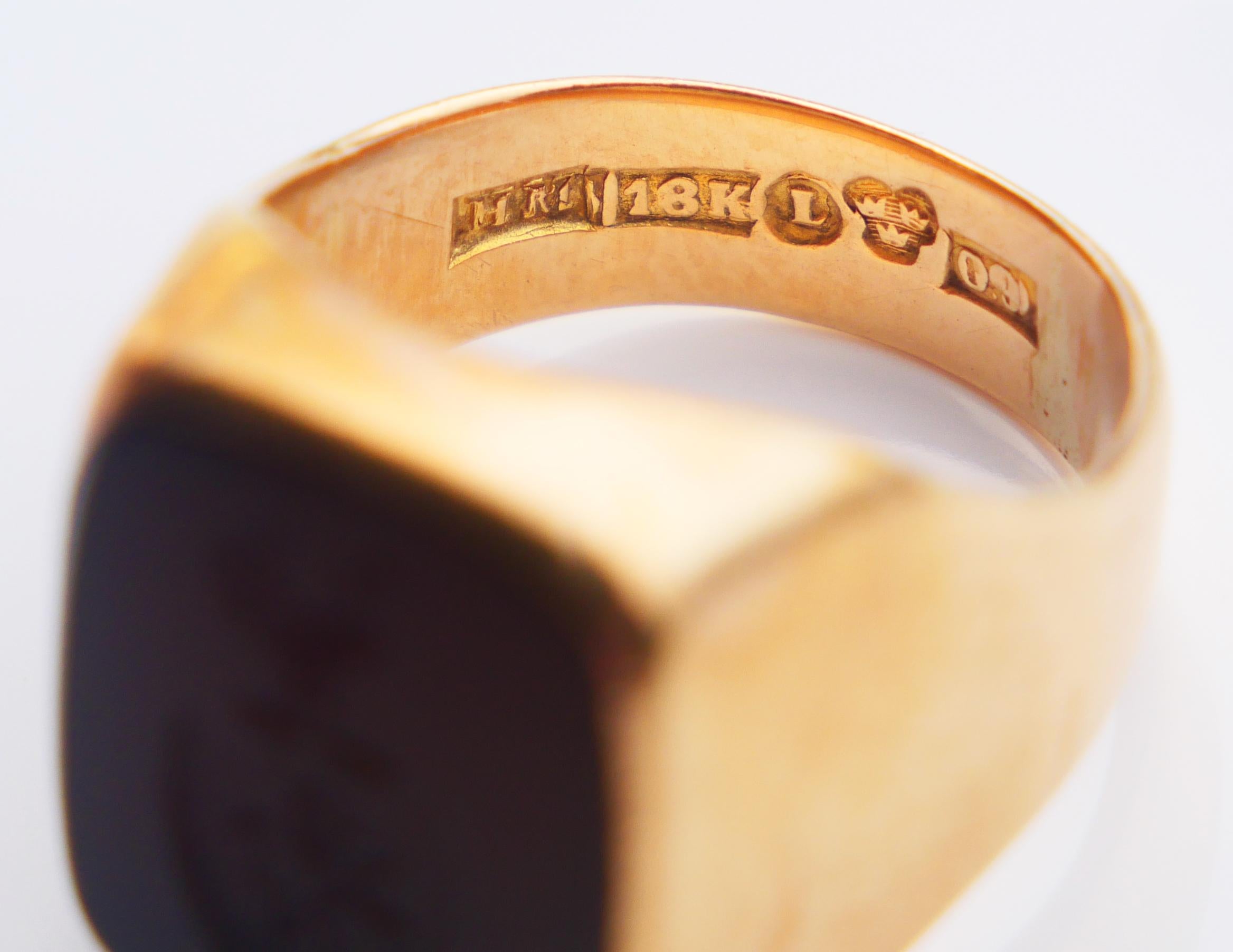 1940 Signet Ring Leopard Intaglio Red Onyx solid 18K Gold ØUS4.5 / 7.2gr For Sale 9