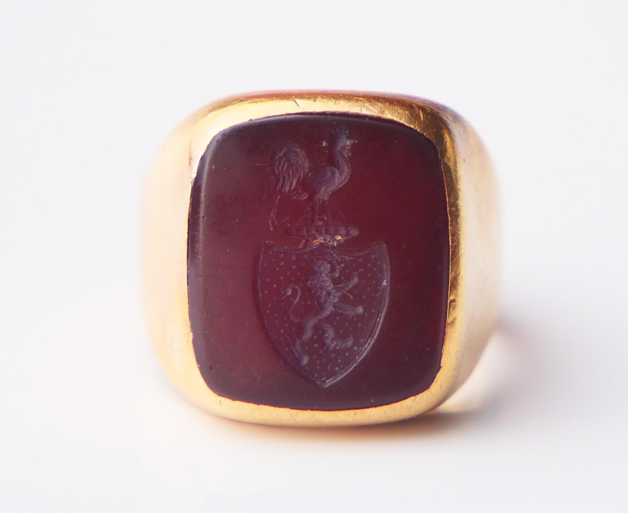 1940 Signet Ring Leopard Intaglio Red Onyx solid 18K Gold ØUS4.5 / 7.2gr For Sale 6