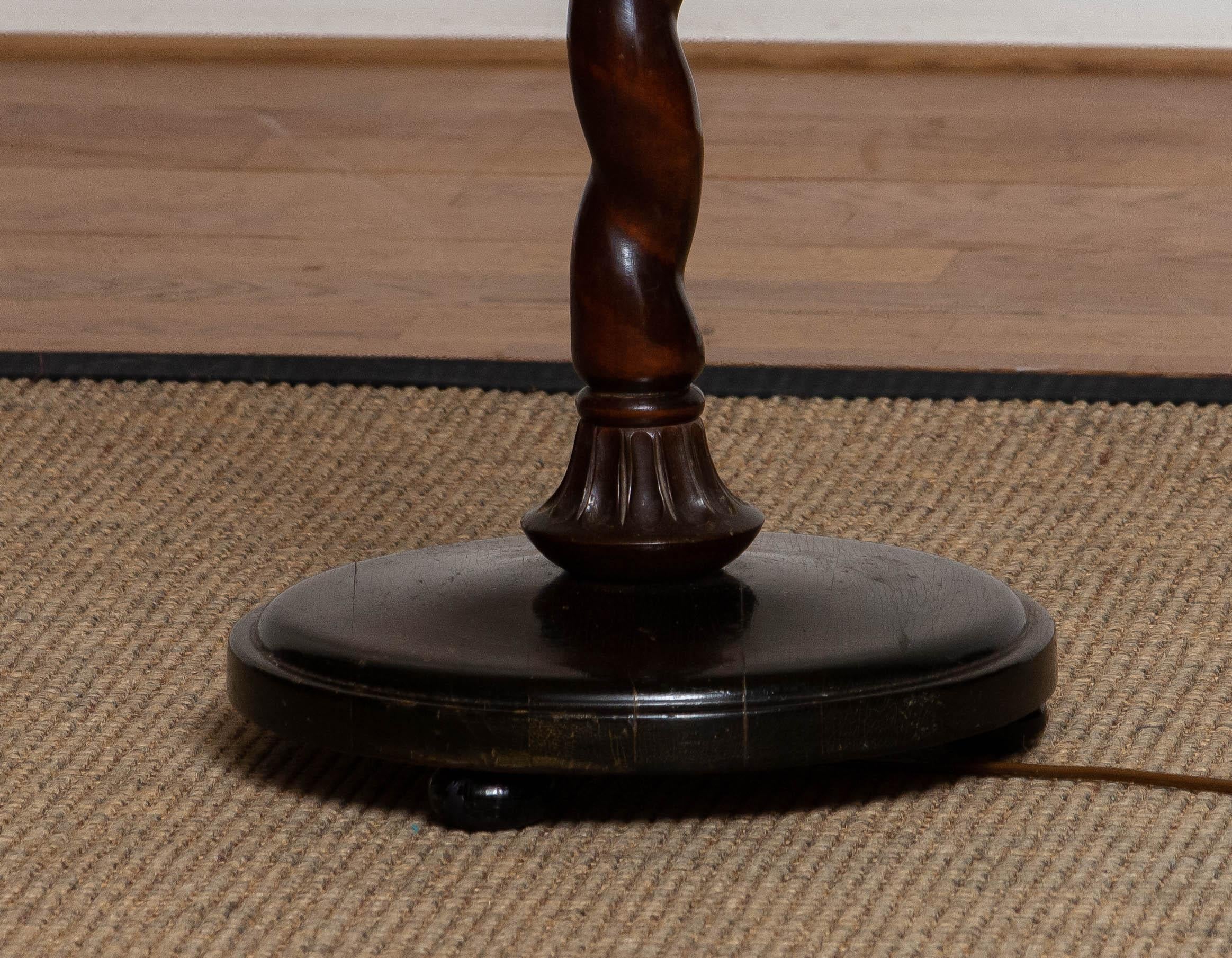 1940 Spiral Wood Organic Art Nouveau Floor Lamp with Brown Satin XL Shade 8