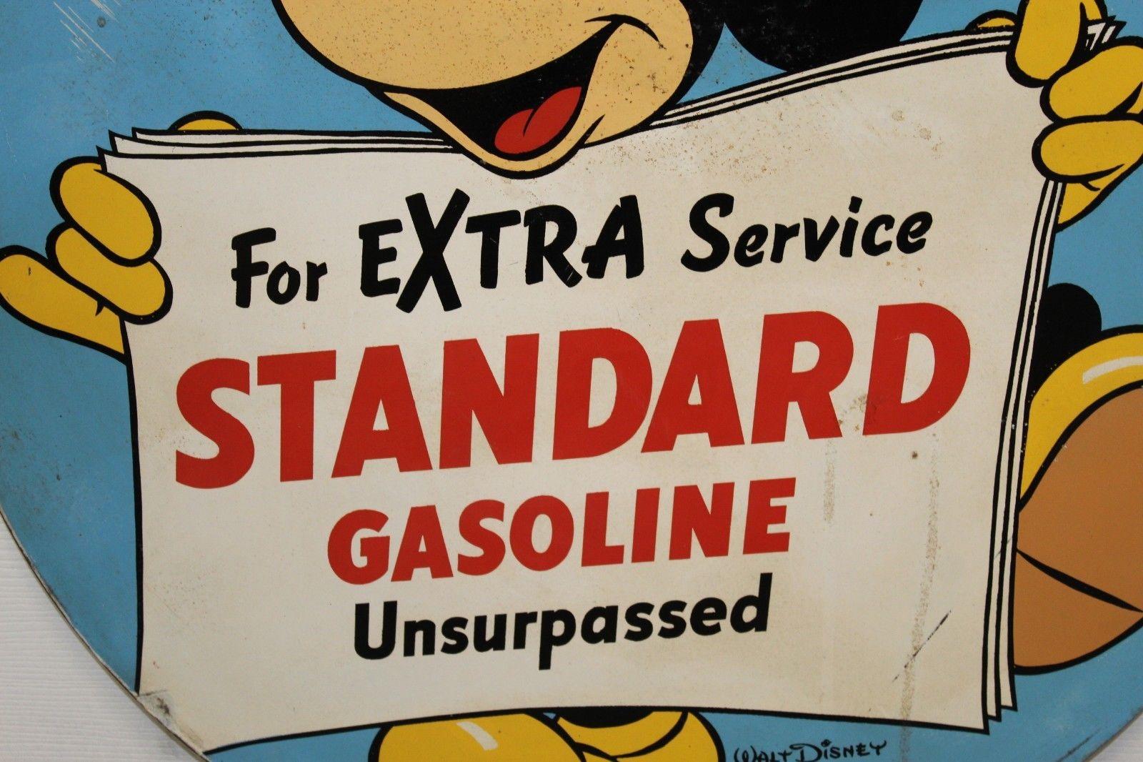Tin 1940 Standard Gasoline Advertising with Disney's Mickey Mouse For Sale