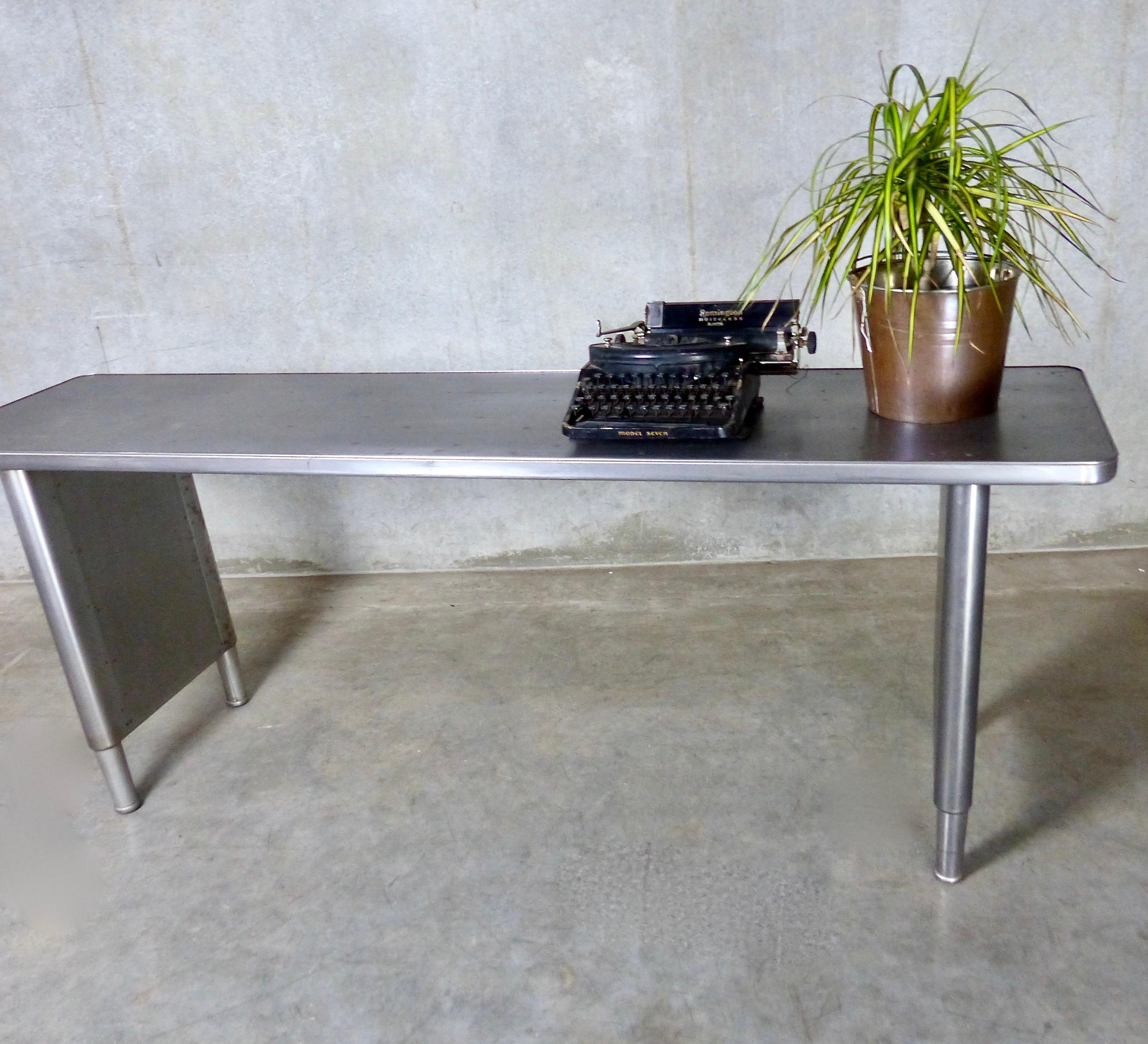 Industrial 1940 Steel Console Table with Moveable Legs