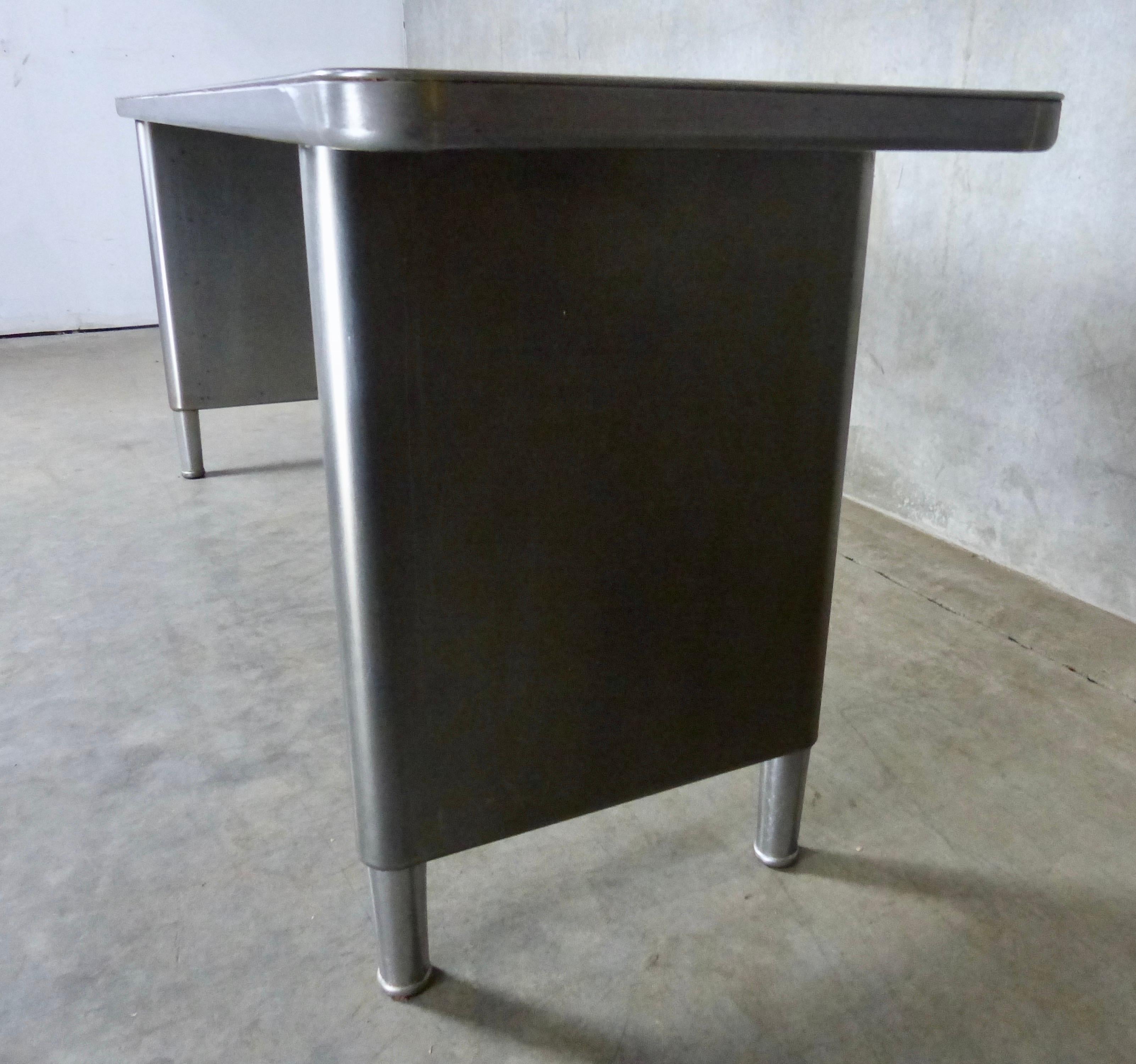 American 1940 Steel Console Table with Moveable Legs