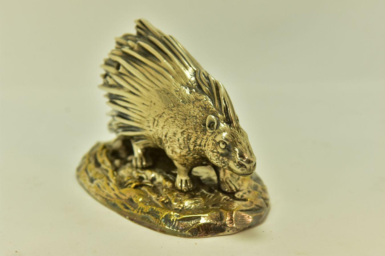 1940 Porc porcupine holder in solid silver (the base on the other hand is in silver metal and posterior to the subject) hallmark 