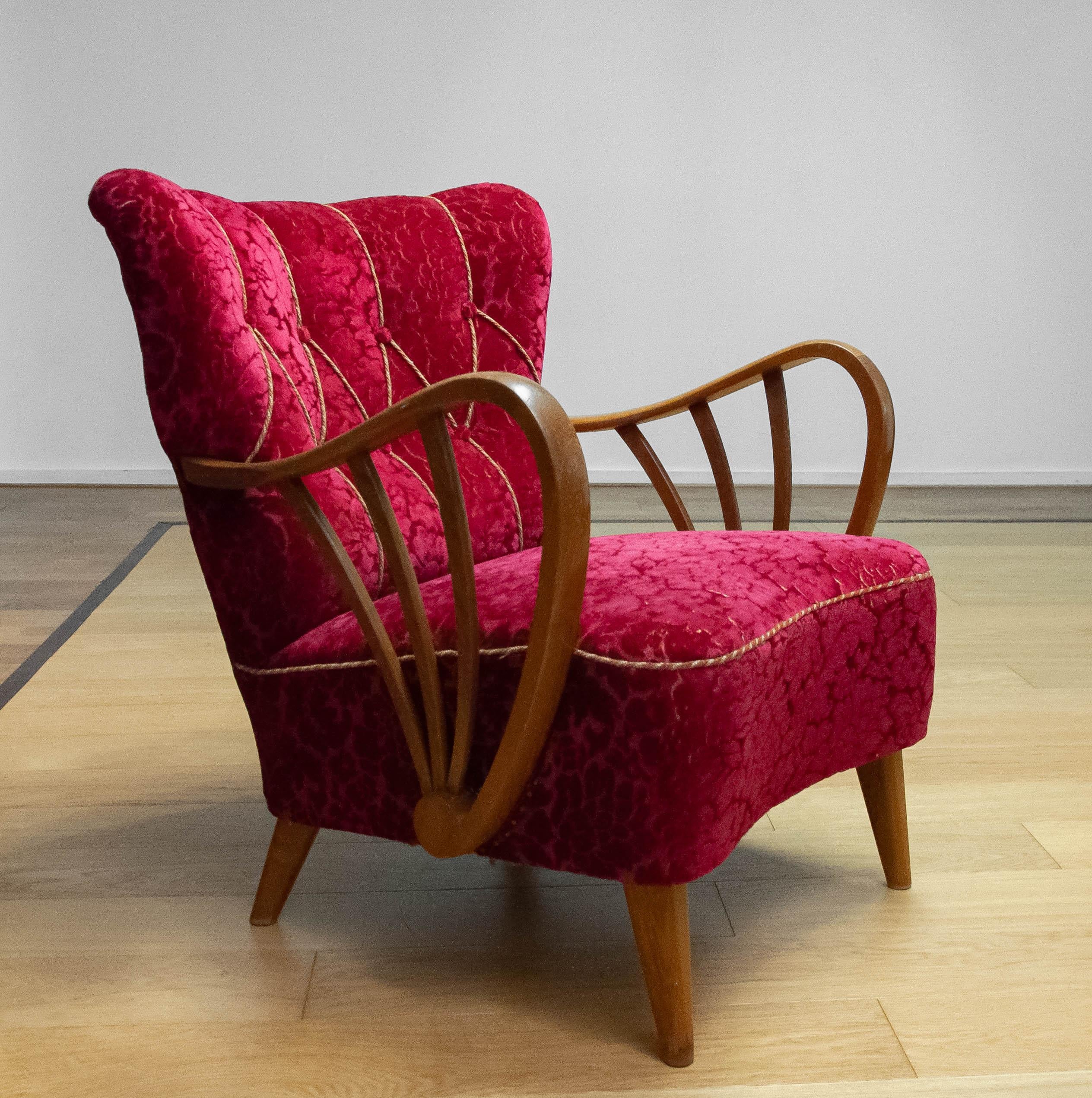 Scandinavo moderno Poltrone svedesi Art Deco del 1940 con braccioli aperti a raggiera in Oak di Sternells in vendita