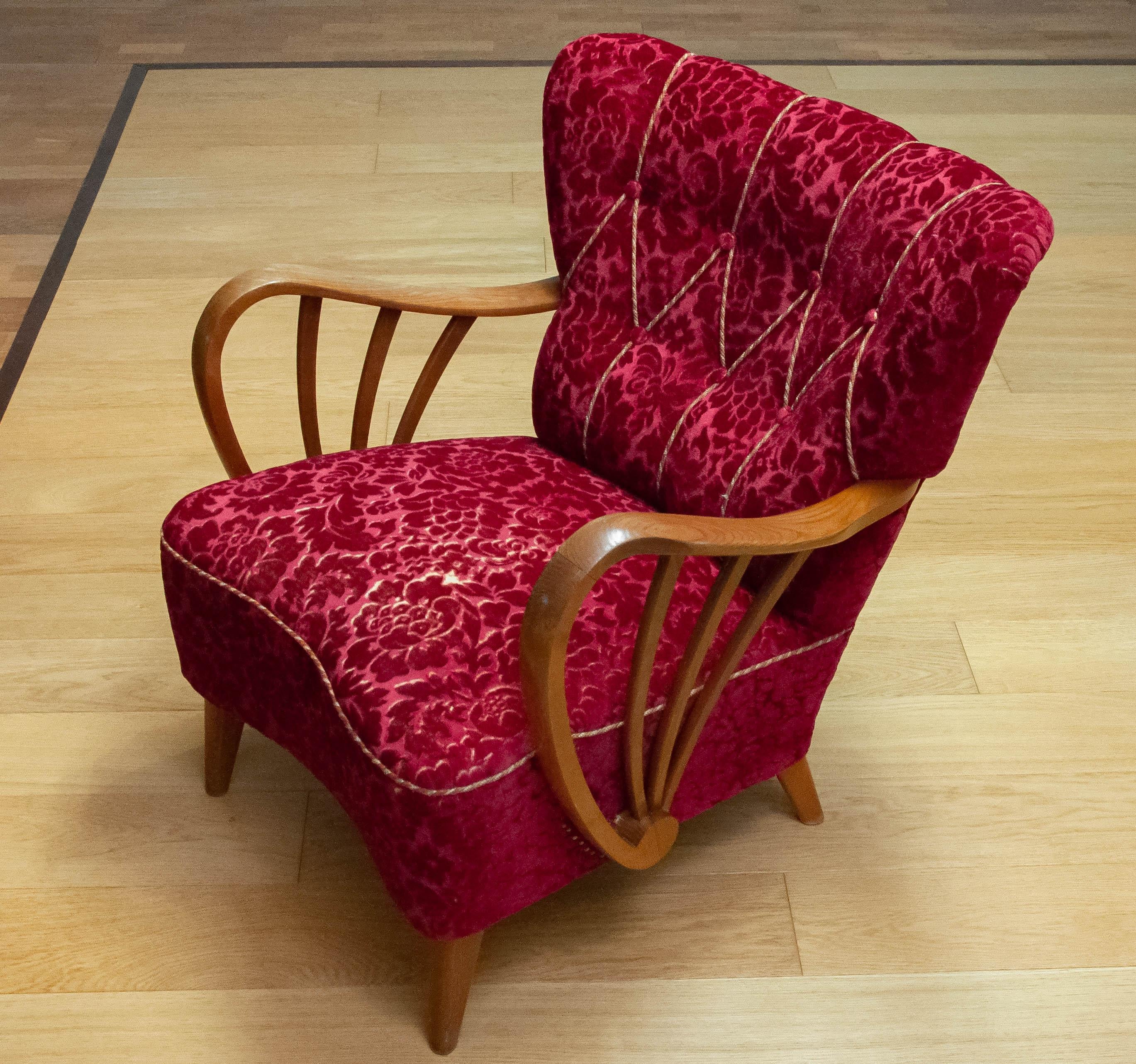 Scandinavo moderno Poltrone svedesi Art Deco del 1940 con braccioli aperti a raggiera in Oak di Sternells in vendita