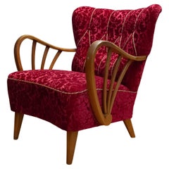 1940 Swedish Art Deco Armchairs With Oak Spoked Open Armrests By Sternells