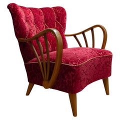 1940 Swedish Art Deco Armchairs With Oak Spoked Open Armrests By Sternells