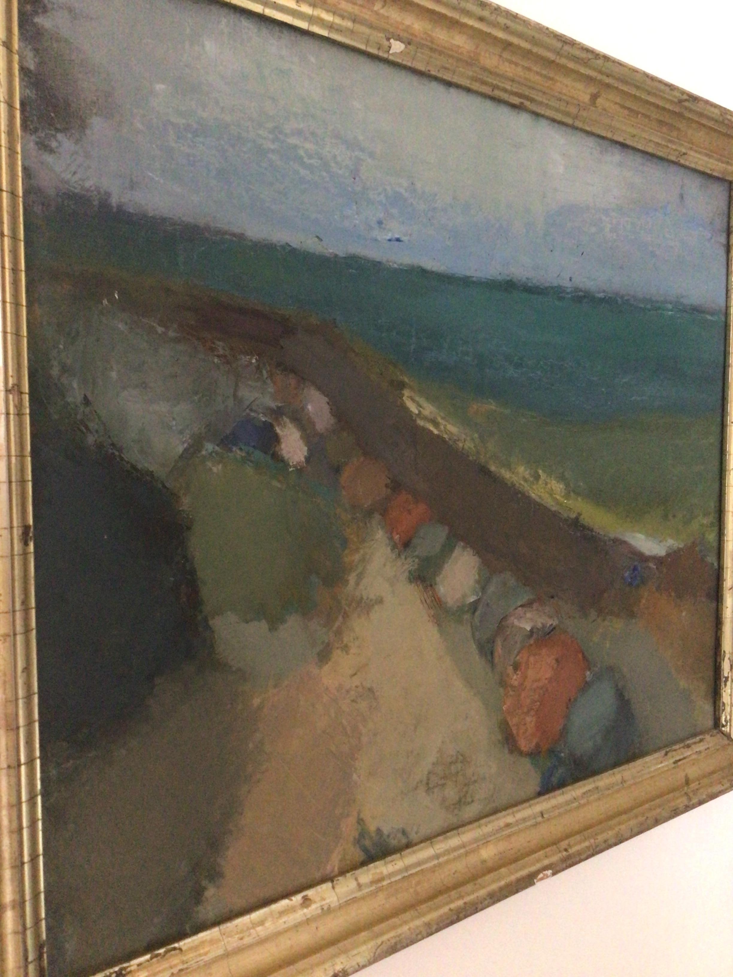 Oiled 1940 Swedish oil on canvas by artist Nils Nilsson (1924-2017) of a coastal scene
