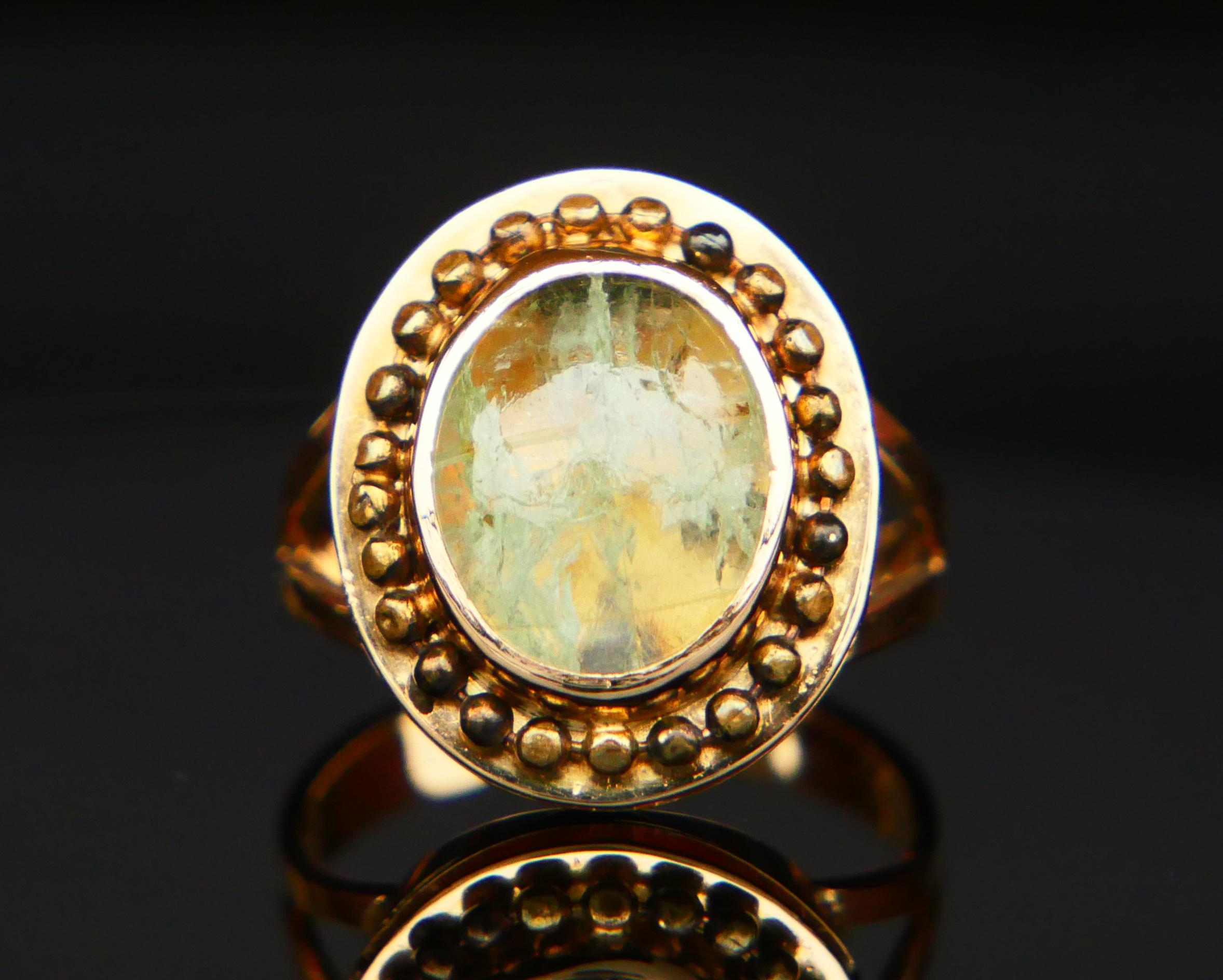 Art Deco 1940 Swedish Ring natural 5ct Heliodor Beryl solid 18K Gold ØUS 6.75 /6gr For Sale