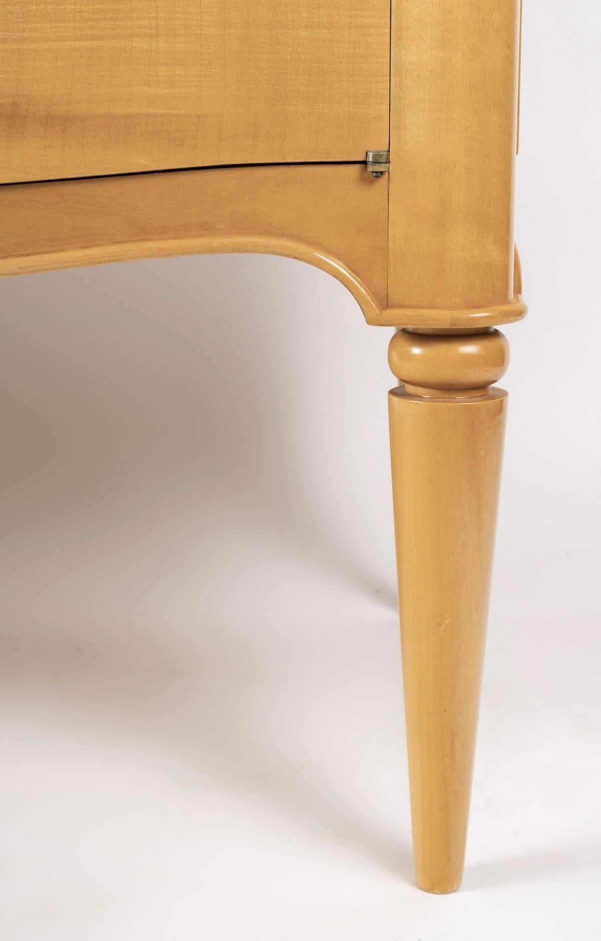 Brass 1940 Sycamore chest of drawers by René Prou