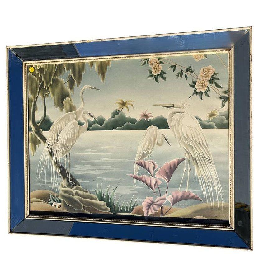1940 Tropical Crane /Egret Scenic Print, Mirror Framed by Billy Seay for Turner 1