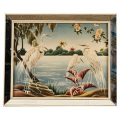 1940 Tropical Crane /Egret Scenic Print, Mirror Framed by Billy Seay for Turner