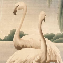 1940 Tropical Flamingo Lovers Scenic Print, by Billy Seay for Turner
