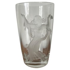 1940 Verlys Raised Seasons Art Deco Frosted Glass Vase Signed Carl Schmitz Verly