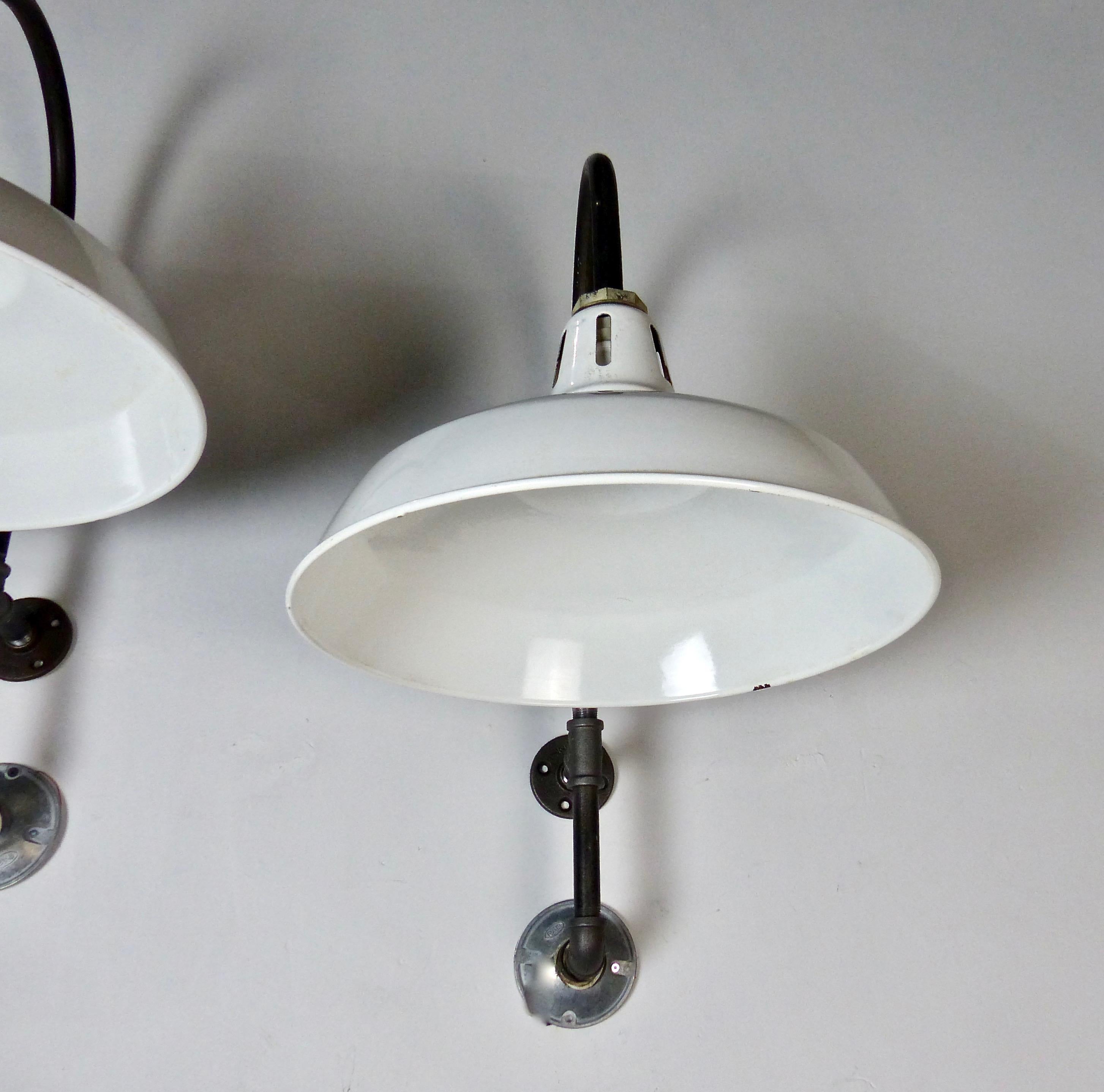 American 1940 Vintage Industrial Wall Sconces with Enamel Shades