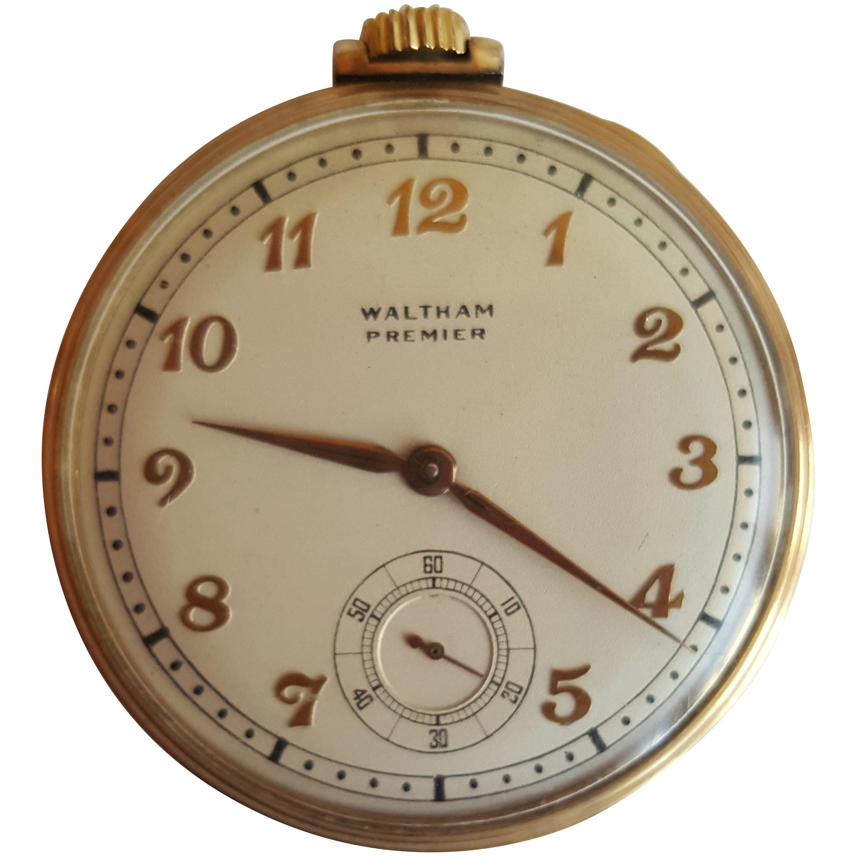 1940 Vintage Waltham Premier Pocket Watch, Working, 17 Jewels, 10 Karat