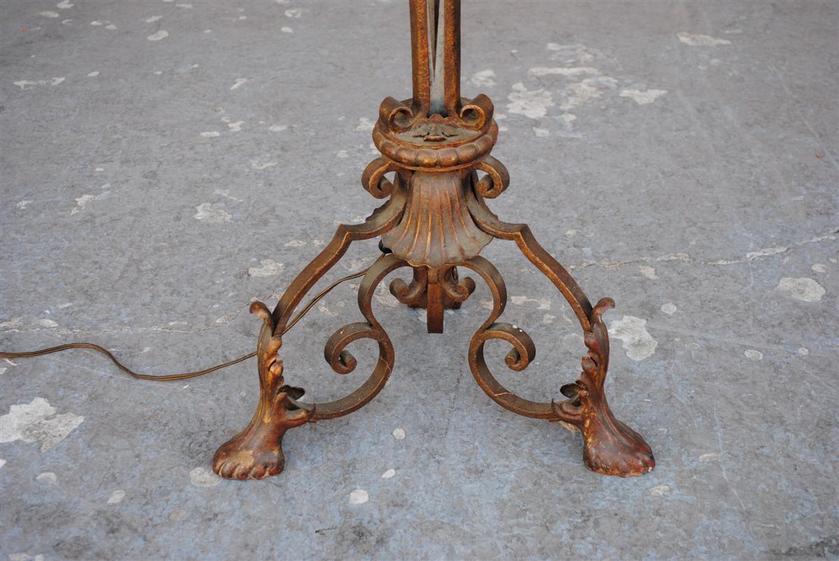 1940 Wrought Iron Base Lamp with Églomiséd Mirror For Sale 3