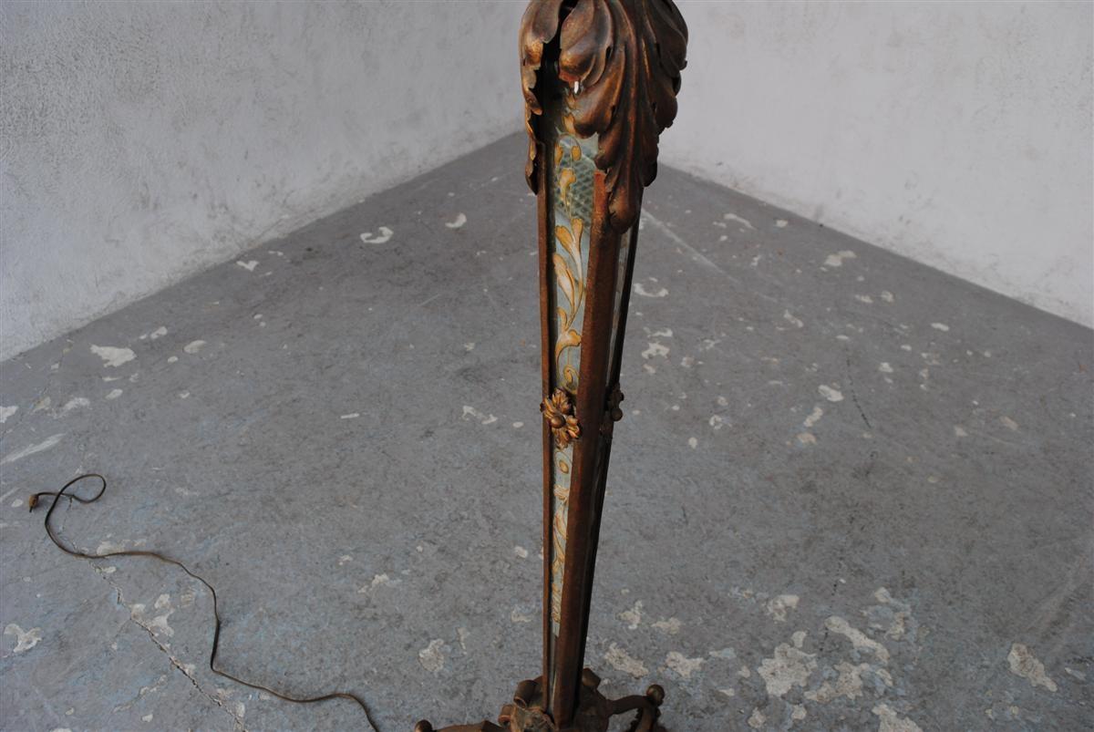 1940 Wrought Iron Base Lamp with Églomiséd Mirror For Sale 1