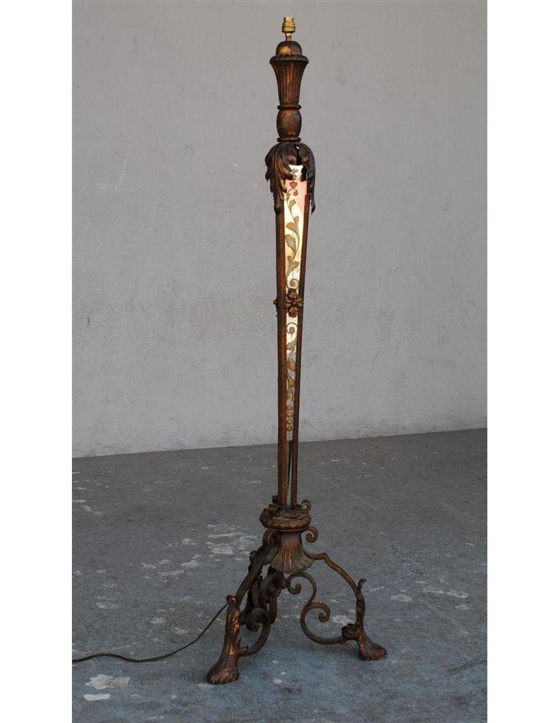 1940 Wrought Iron Base Lamp with Églomiséd Mirror For Sale 2