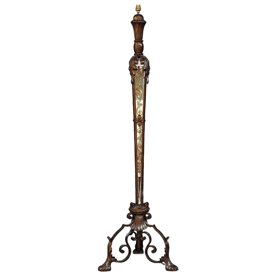 1940 Wrought Iron Base Lamp with Églomiséd Mirror