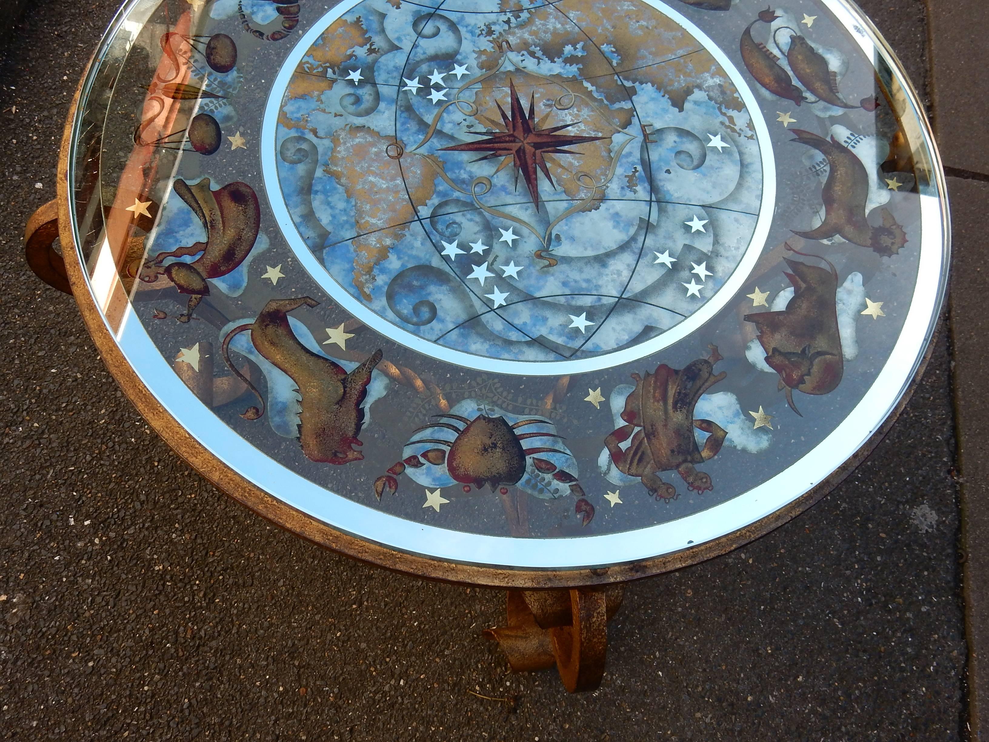 1940-1950 Coffee Table Has Decoration of Zodiac in the Style of Poillerat 3