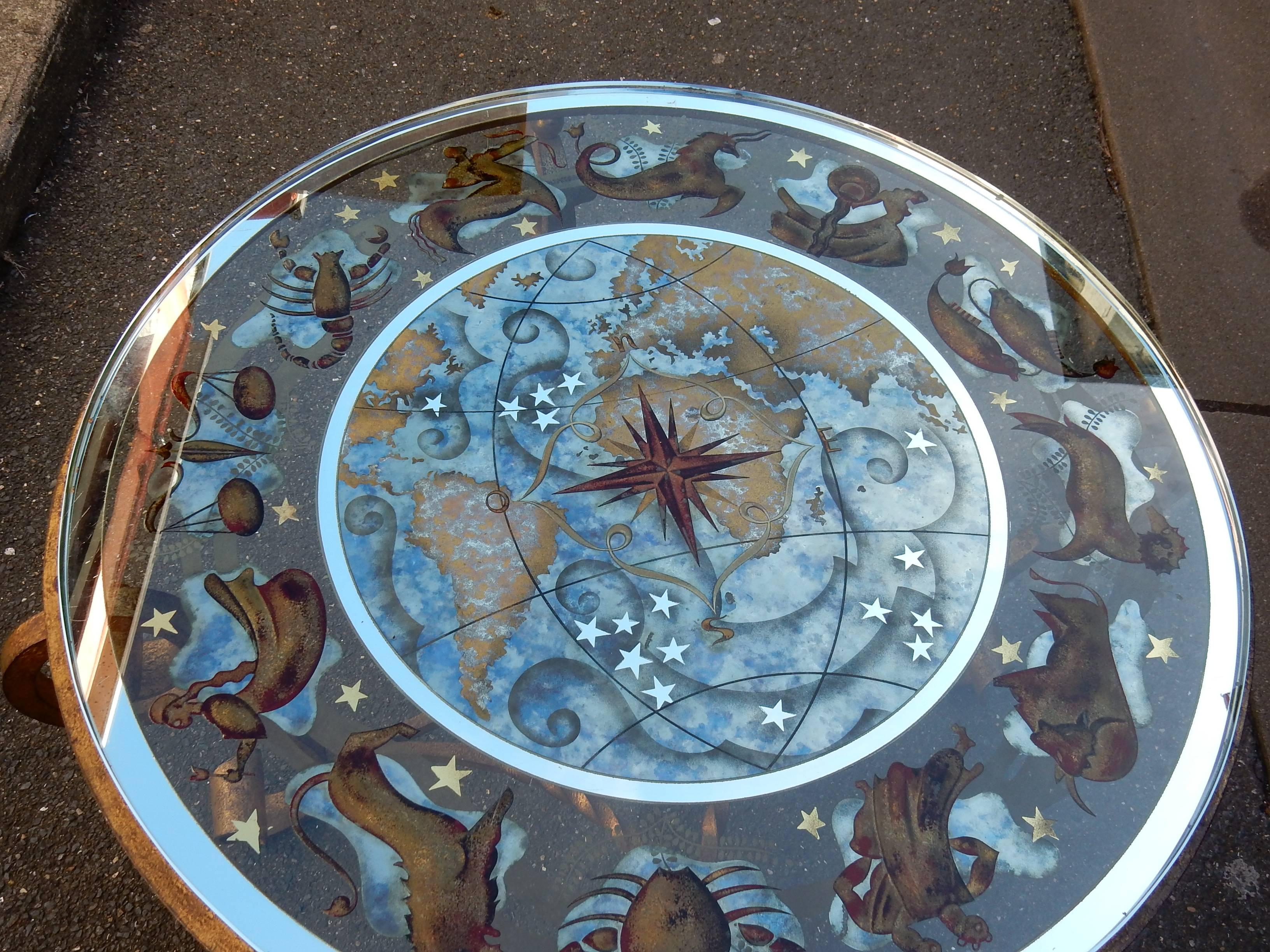 1940-1950 Coffee Table Has Decoration of Zodiac in the Style of Poillerat 4