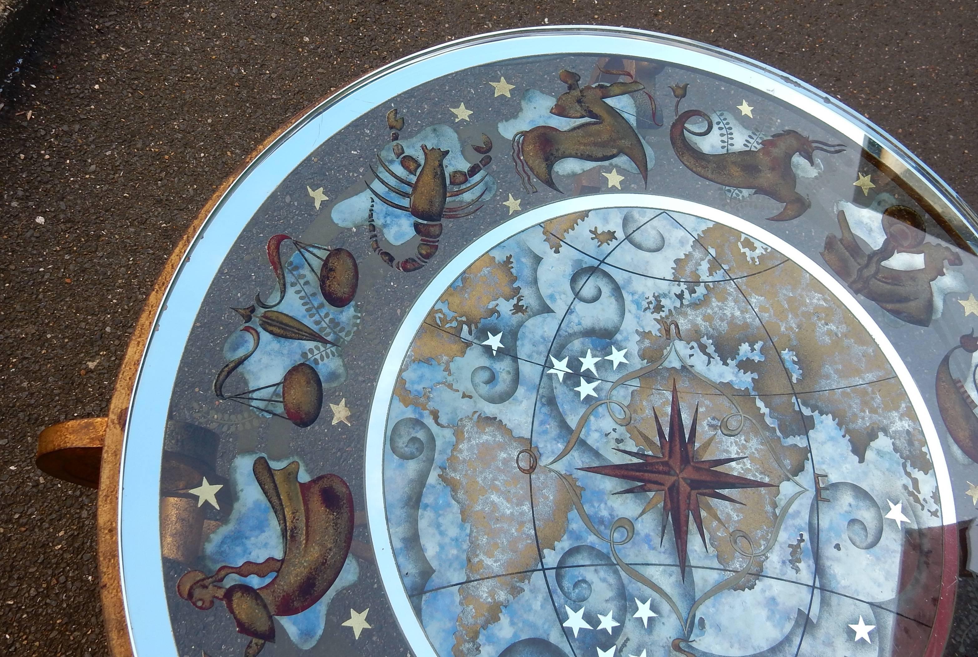 1940-1950 Coffee Table Has Decoration of Zodiac in the Style of Poillerat 5