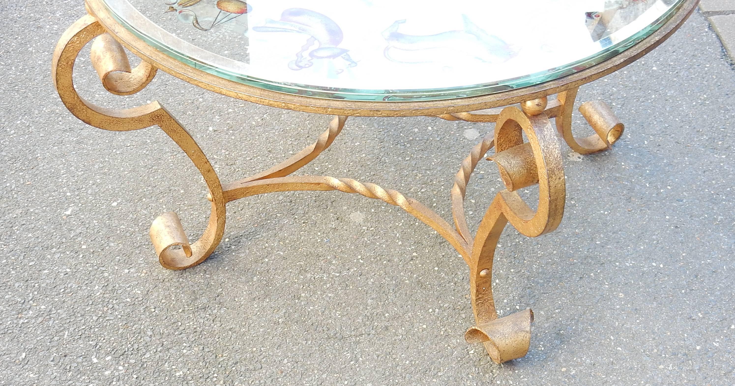 Iron 1940-1950 Coffee Table Has Decoration of Zodiac in the Style of Poillerat