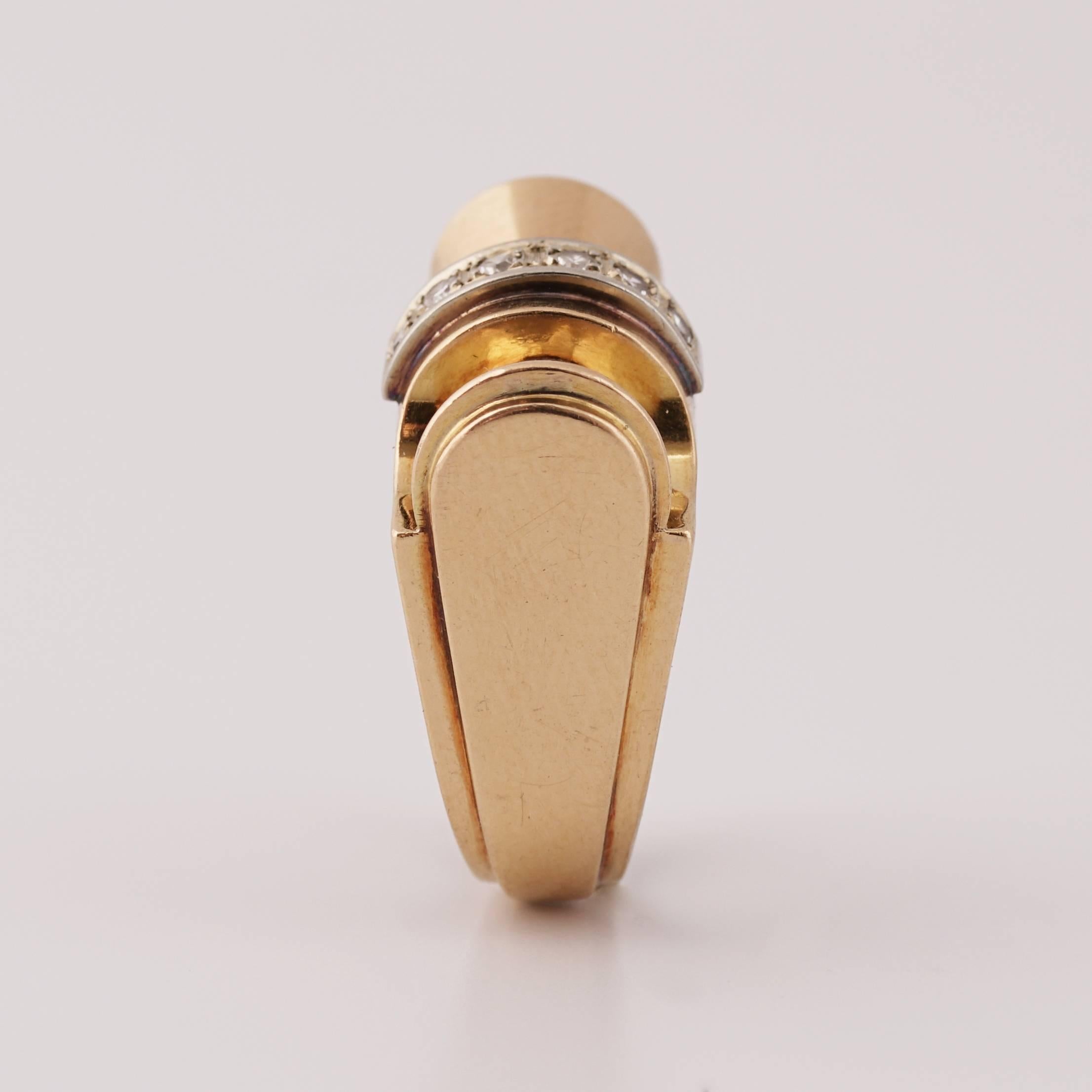 Women's or Men's 1940, Retro Gold Platinum and Round-Cut Diamonds Tank Ring