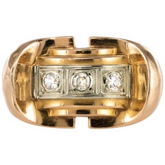 1940s 0.12 Carat Diamond 18 Karat Yellow Gold Tank Ring