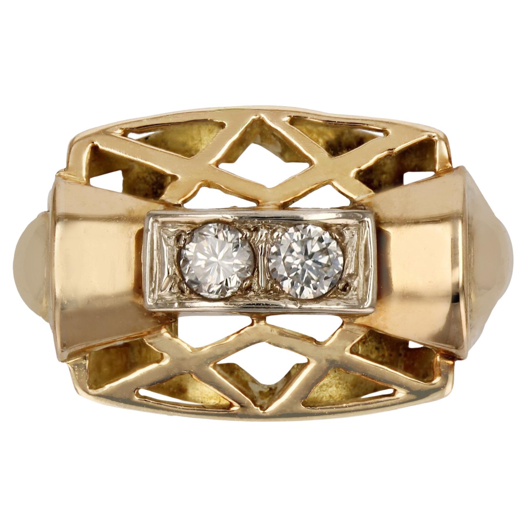 1940er Jahre 0,20 Karat Diamant 18 Karat Gelbgold Retro Ring