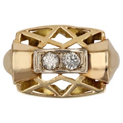 1940s 0.20 Carat Diamond 18 Karat Yellow Gold Retro Ring