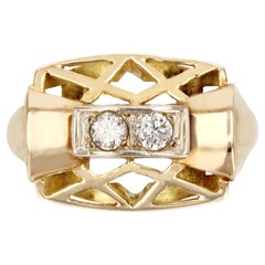 1940s 0.20 Carat Diamond 18 Karat Yellow Gold Retro Ring