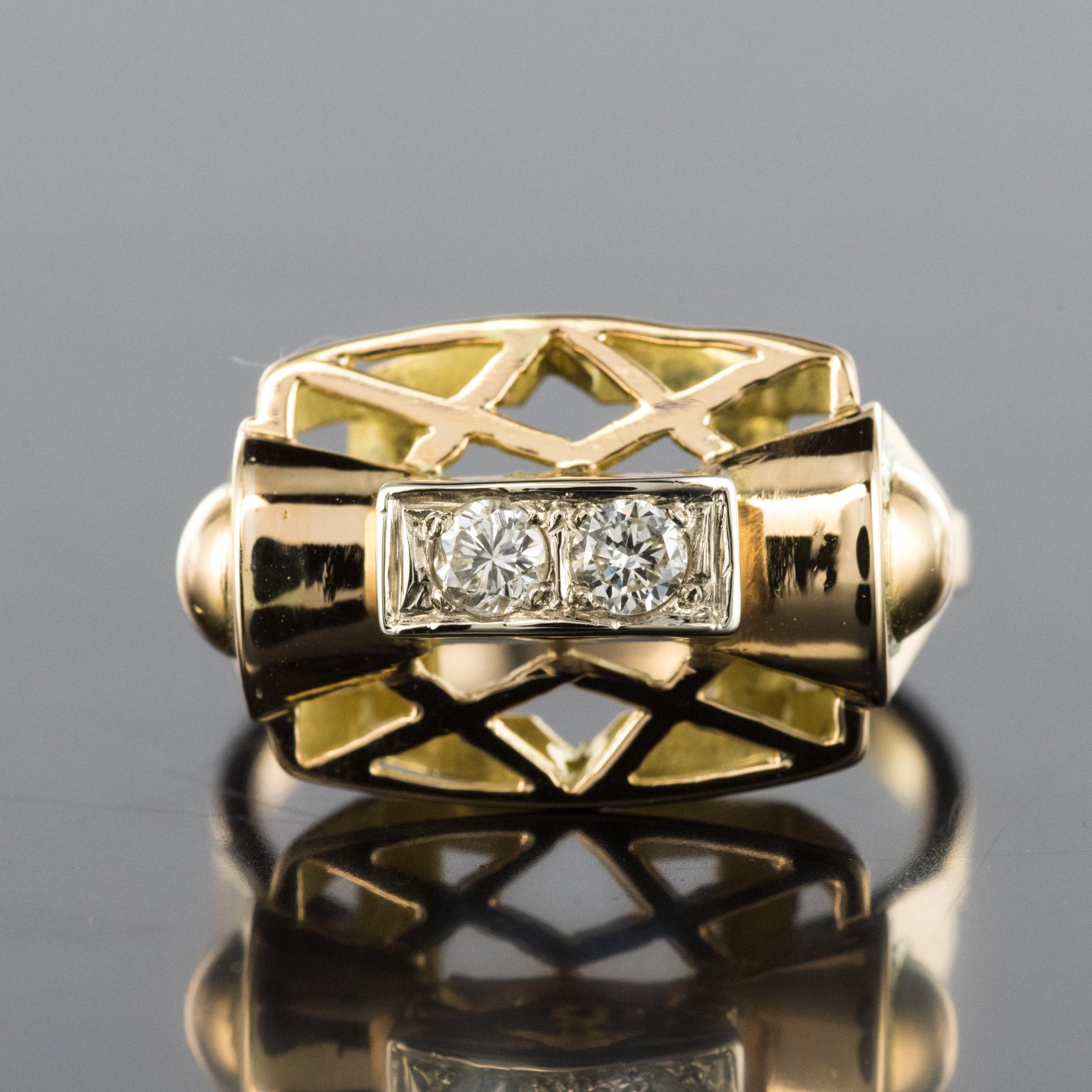 1940s 0.20 Carat Diamond 18 Karat Yellow Gold Retro Ring For Sale 7