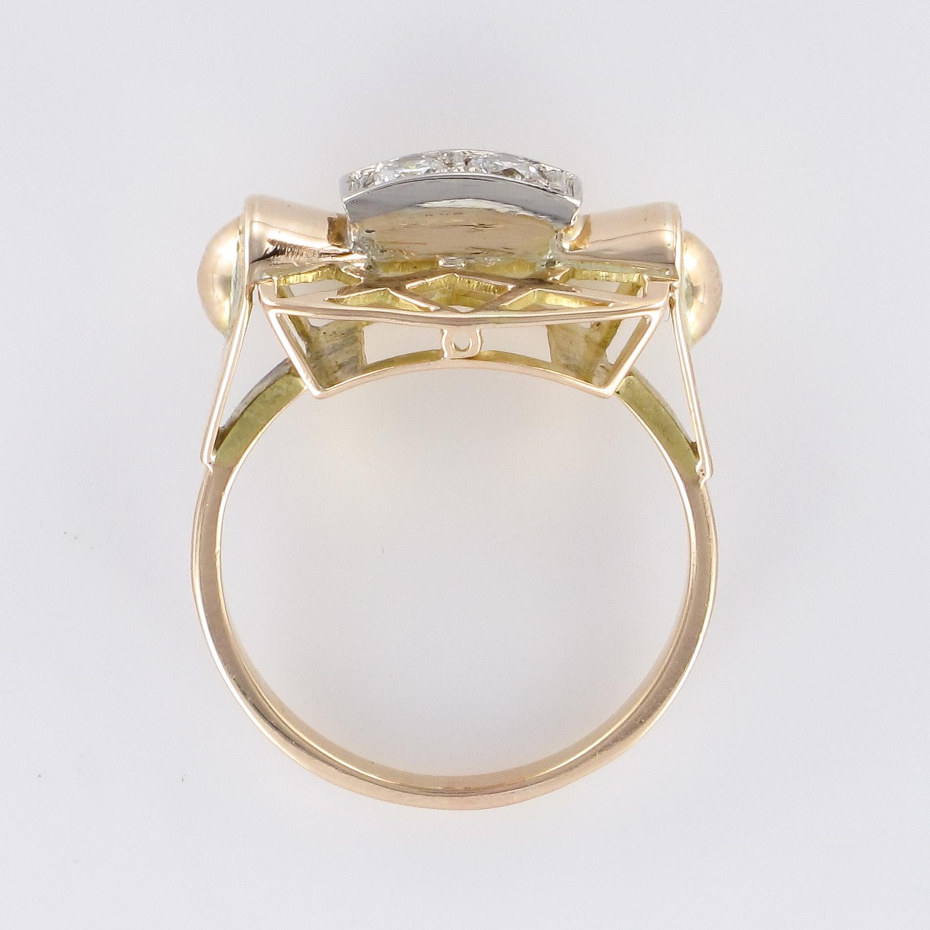 1940s 0.20 Carat Diamond 18 Karat Yellow Gold Retro Ring For Sale 8