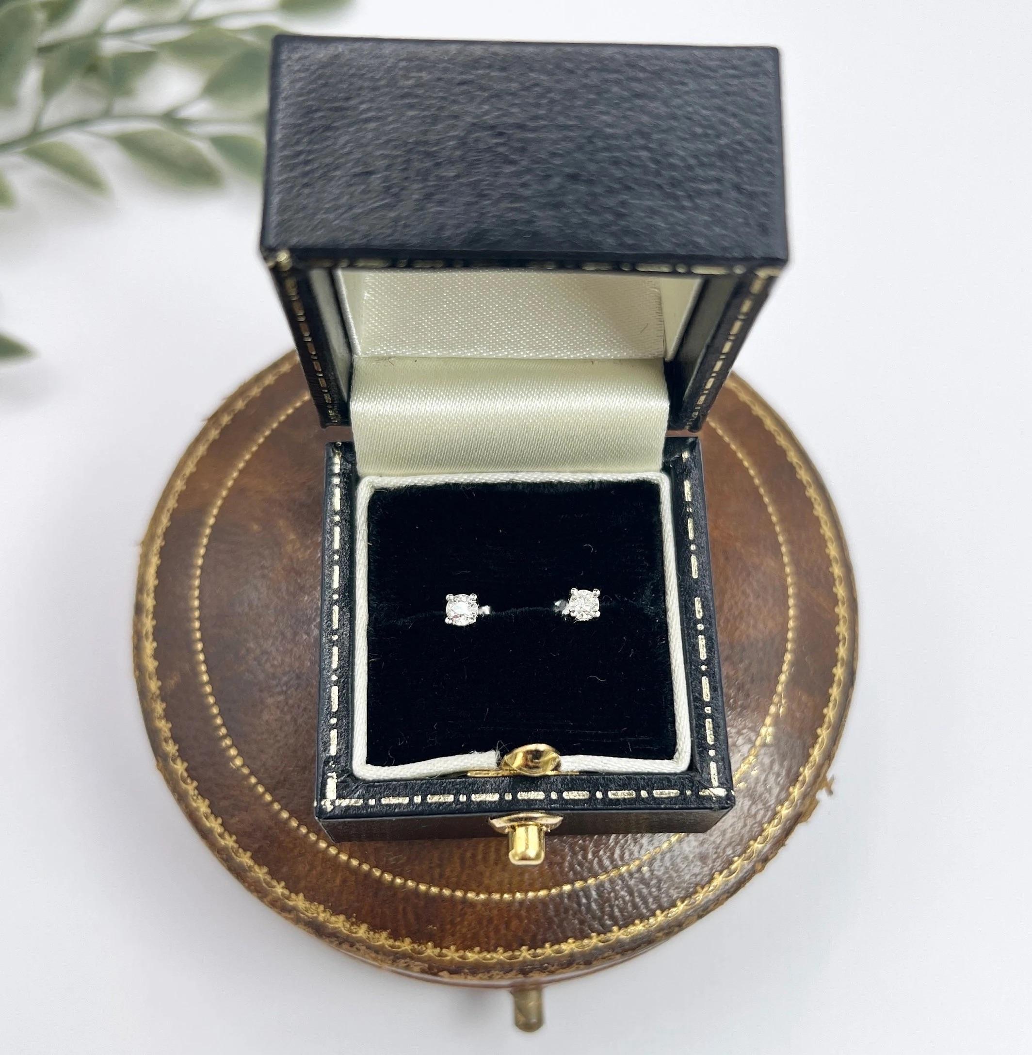 Diamond Stud Earrings

18ct White Gold Stamped 750

Circa 1940s

Introducing our stunning diamond stud earrings, featuring old brilliant cut diamonds set in new white gold settings. These exquisite diamonds have been carefully sourced from a vintage