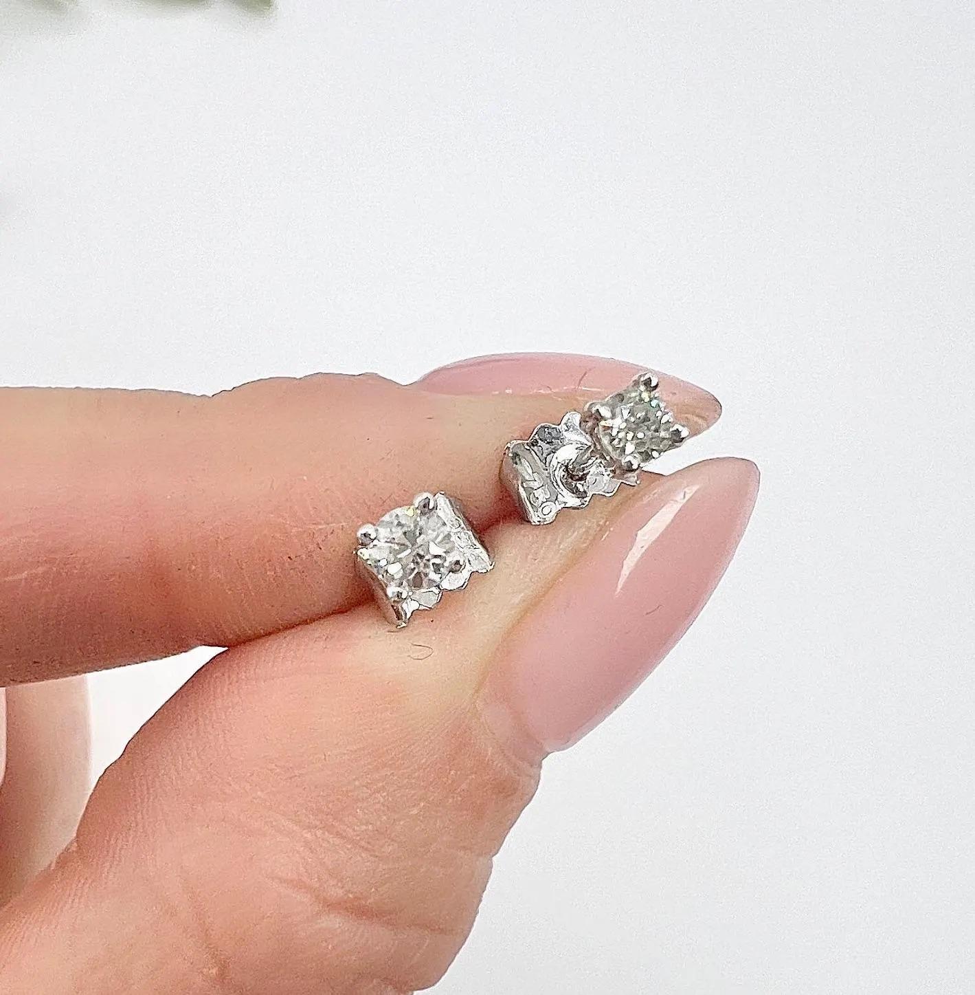1940s 0.20 Carat Total Brilliant Cut Diamonds Set In New 18ct W Stud Ear Mounts 4