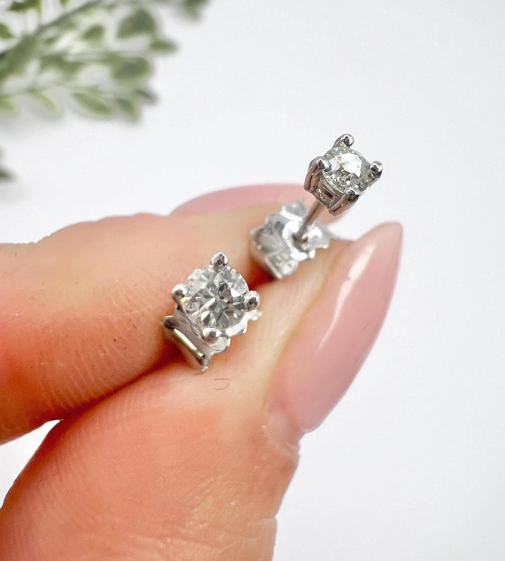 1940s 0.20 Carat Total Brilliant Cut Diamonds Set In New 18ct W Stud Ear Mounts For Sale 7