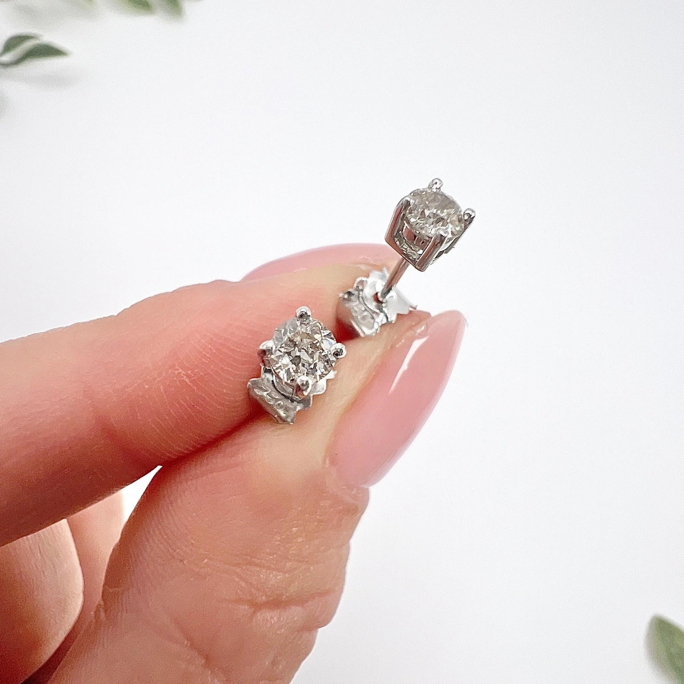 1940s 0.35 Carat Total Brilliant Cut Diamonds Set In New 18ct W Stud Ear Mounts For Sale 6