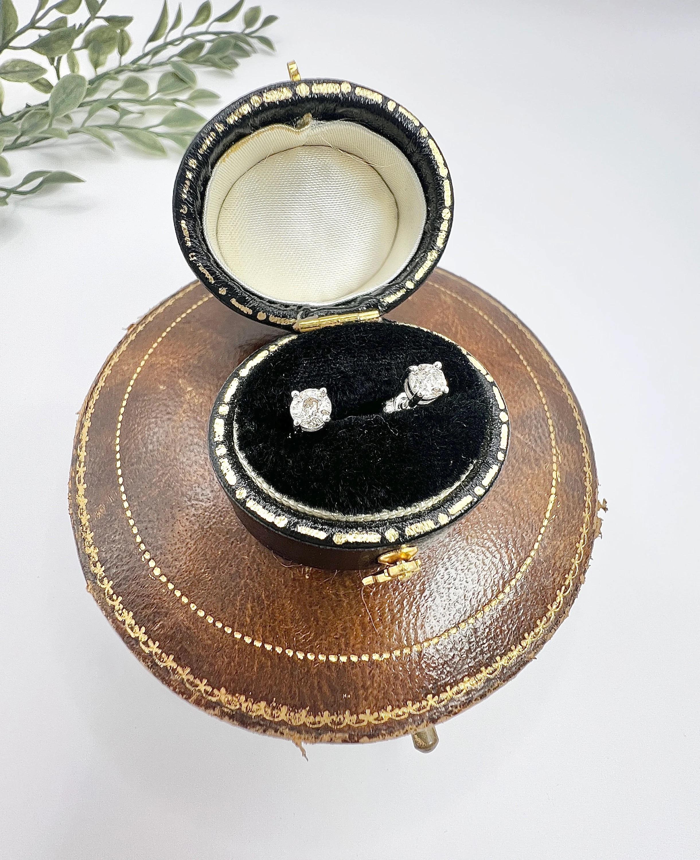 Women's or Men's 1940s 0.35 Carat Total Brilliant Cut Diamonds Set In New 18ct W Stud Ear Mounts For Sale