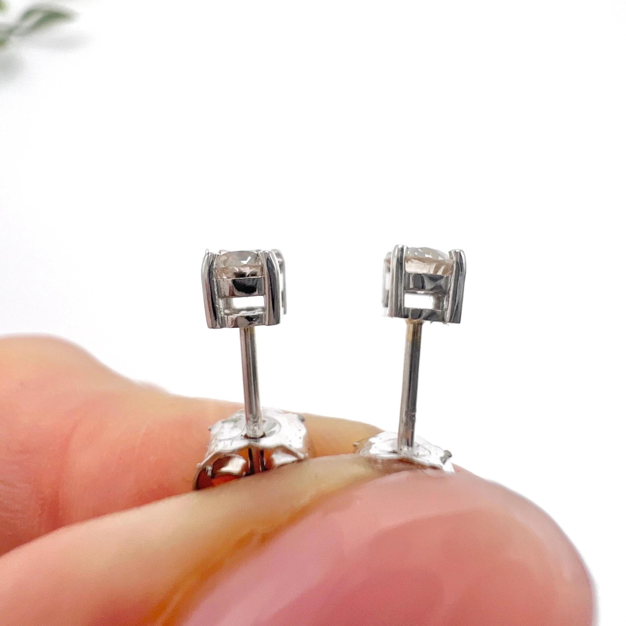1940s 0.35 Carat Total Brilliant Cut Diamonds Set In New 18ct W Stud Ear Mounts For Sale 2