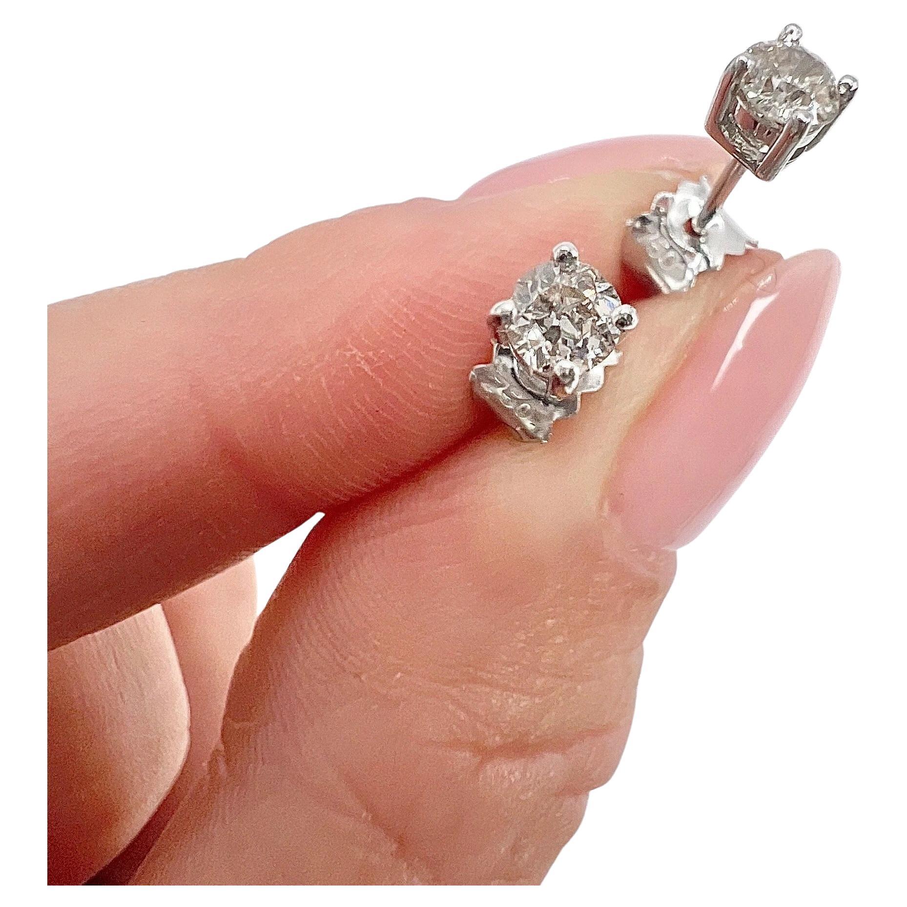 1940s 0.35 Carat Total Brilliant Cut Diamonds Set In New 18ct W Stud Ear Mounts