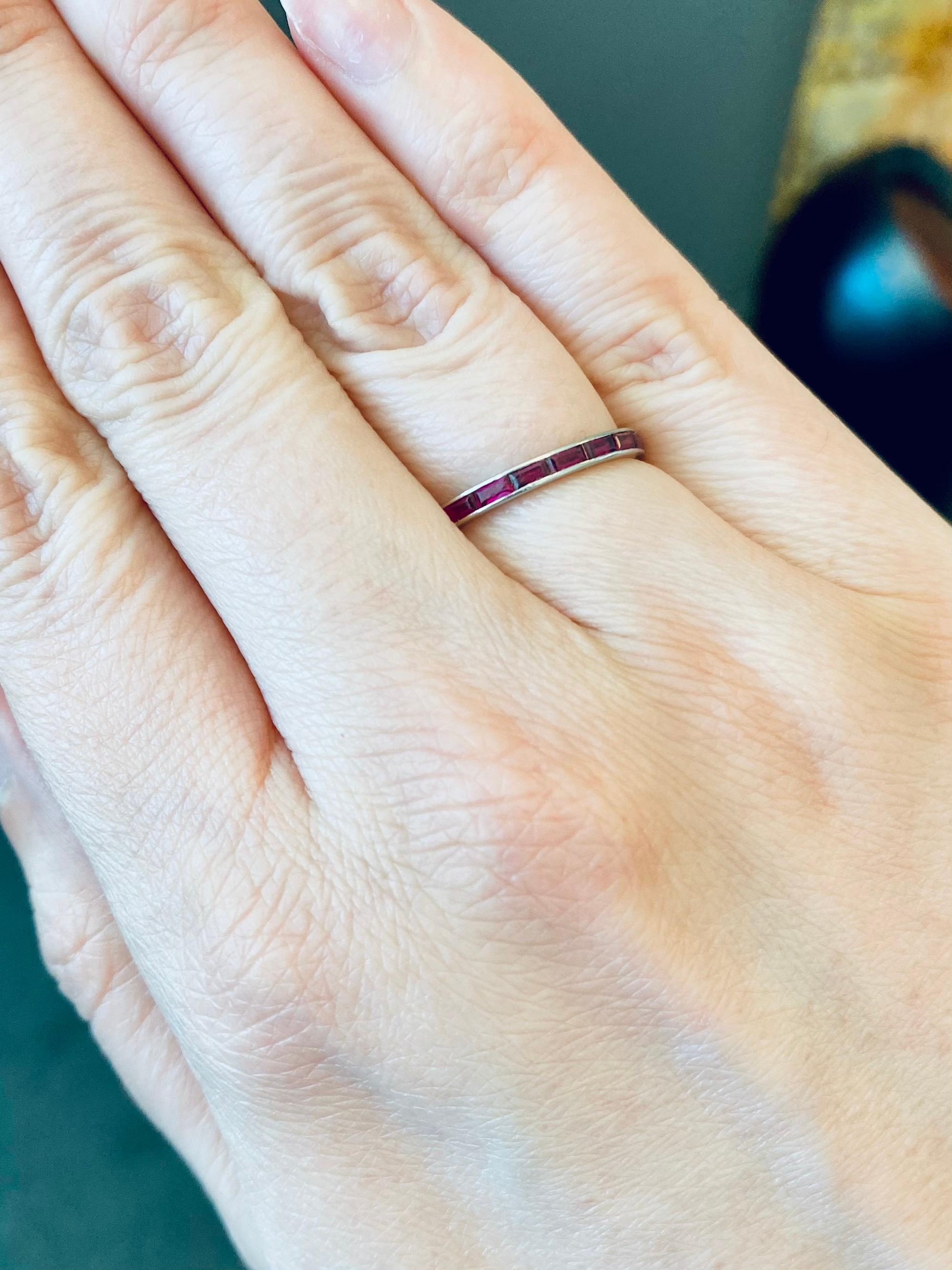 Baguette Cut 1940s 0.40 Carat Ruby Eternity Band Ring in Platinum