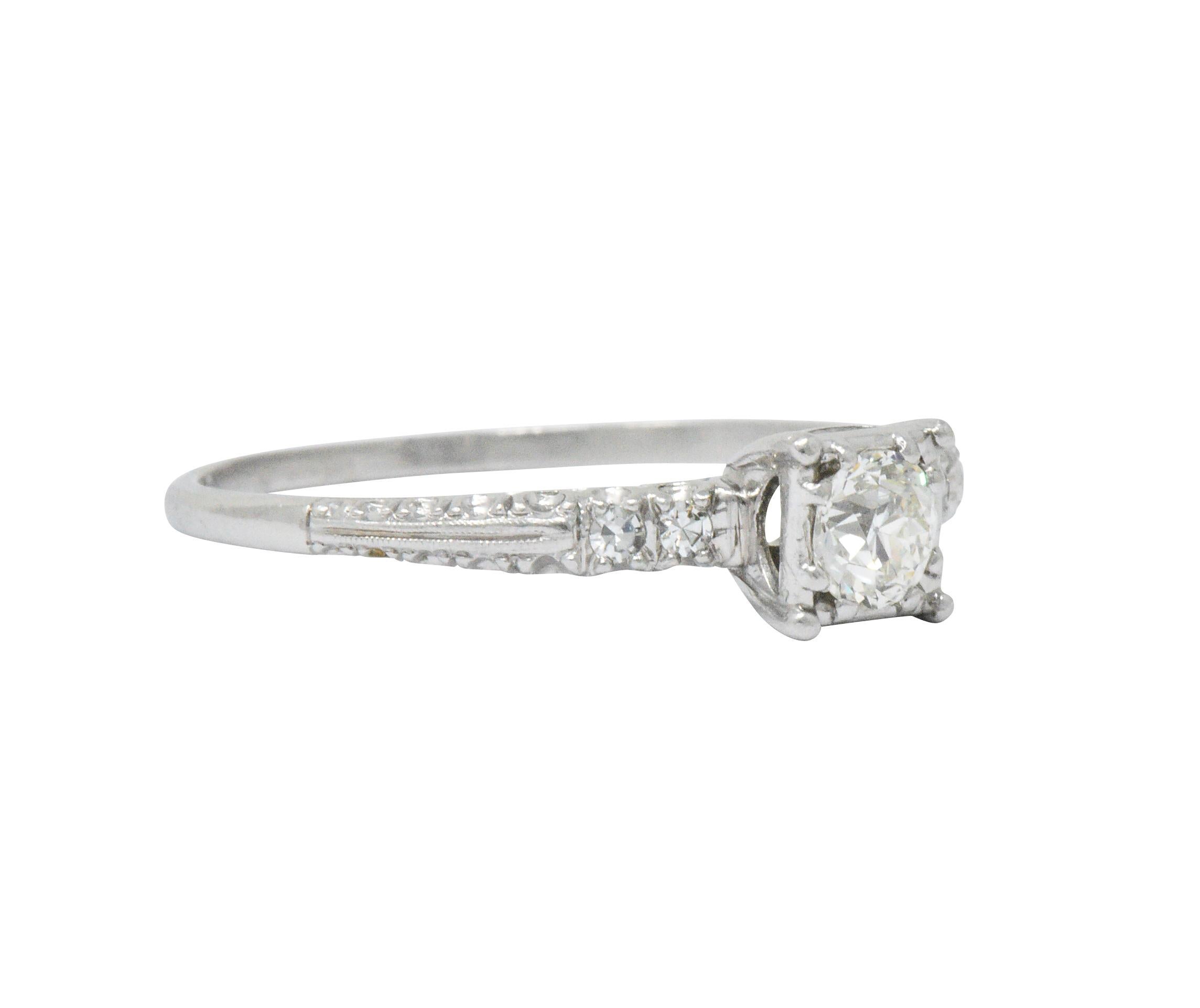 Retro 1940s 0.53 Carat Diamond Platinum Engagement Ring