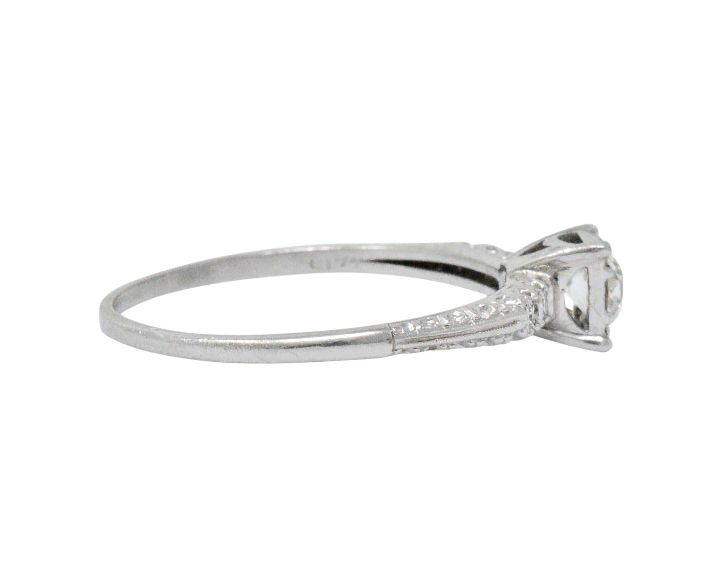 Old European Cut 1940s 0.53 Carat Diamond Platinum Engagement Ring For Sale