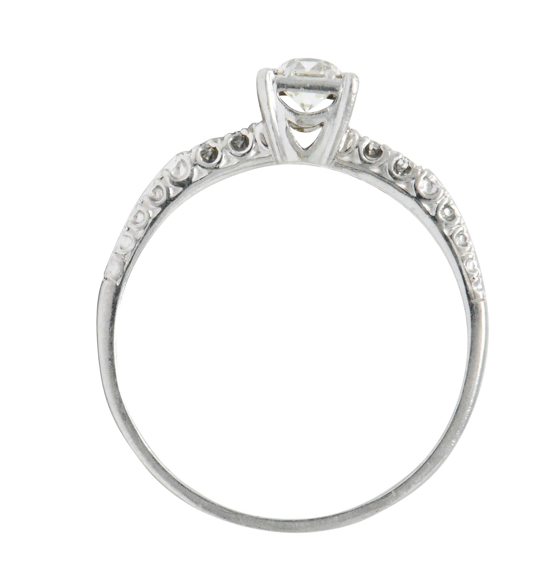 Women's or Men's 1940s 0.53 Carat Diamond Platinum Engagement Ring